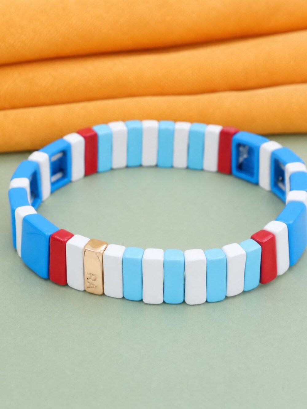 Roxanne Assoulin Rainbow Brite Stretch Bracelet - Gold & Blue White Red